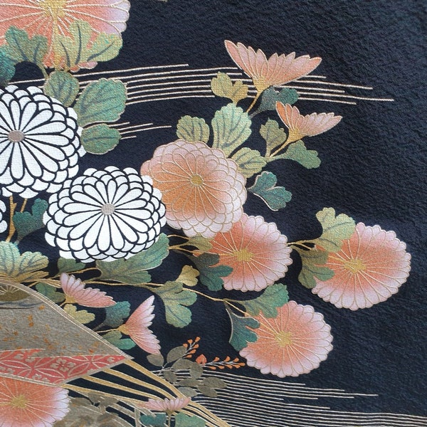 Tomesode set of two Kimono Silk, crepe silk fabric, Vintage japanese sakura ,flowers silk fabric, sewing, upcycling