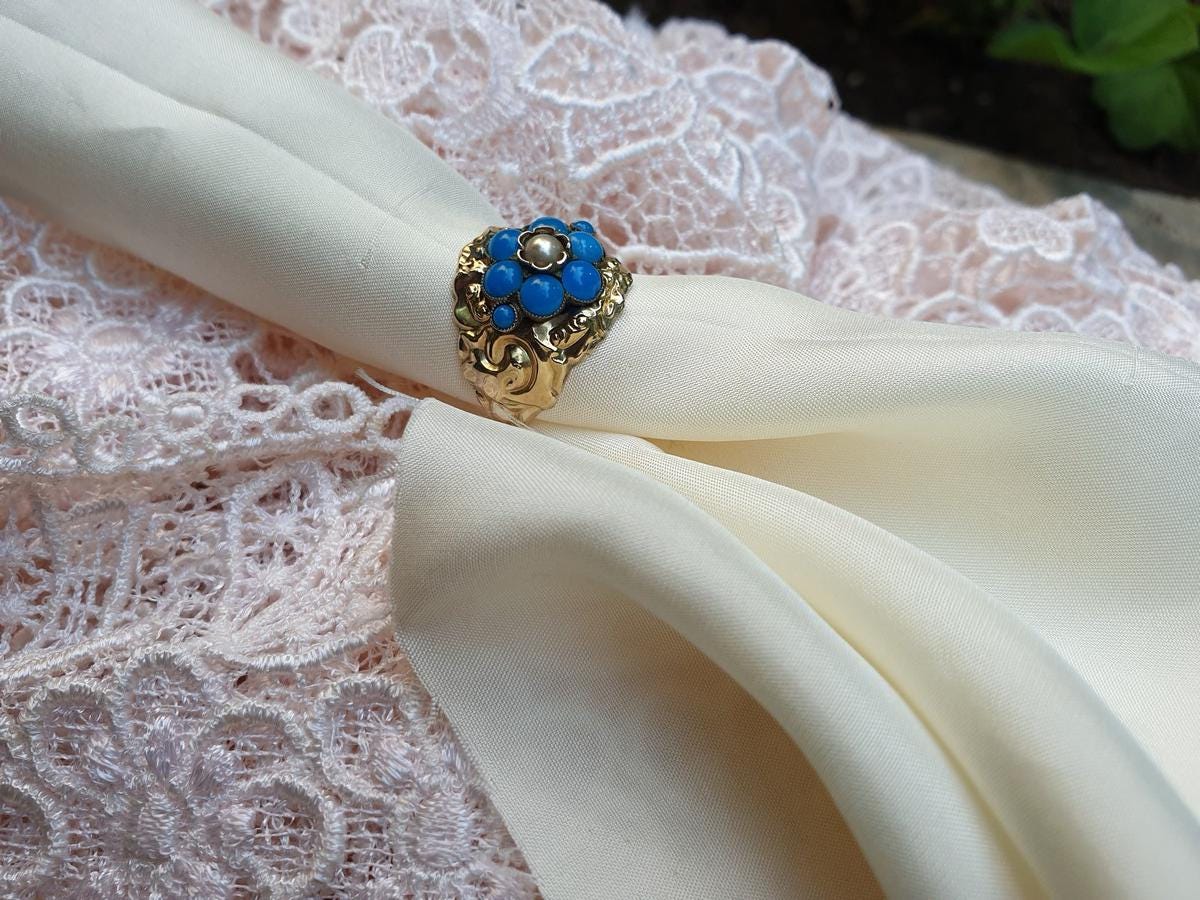 Bague Ancienne En Or 14 Carats (585) Avec Grenat Ovale - Style Biedermeier