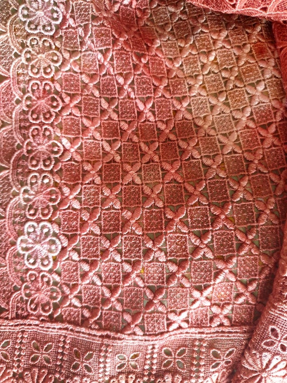 Vintage crocheted Silk  Lace Shawl, hand dyed Bat… - image 8