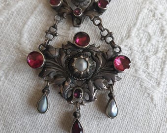 Antique Austro-Hungarian Lavalier necklace, chocker,830 Silver, Tourmaline, 19 Jhd