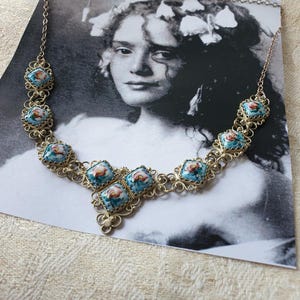 Vintage russian Rostov Finift sterling silver filigree, enamel necklace