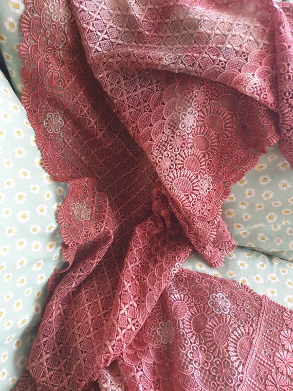 Vintage crocheted Silk  Lace Shawl, hand dyed Bat… - image 6