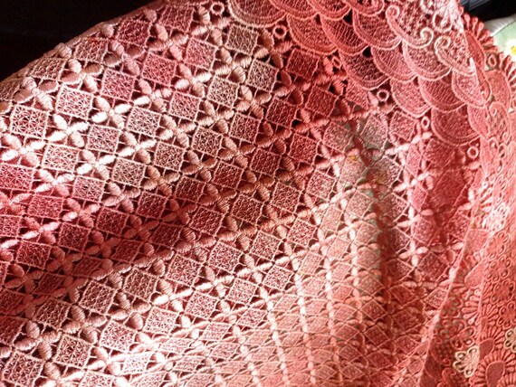 Vintage crocheted Silk  Lace Shawl, hand dyed Bat… - image 2