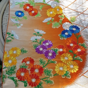 Vintage kimono fabric, obi fabric, kimono silk embroidered