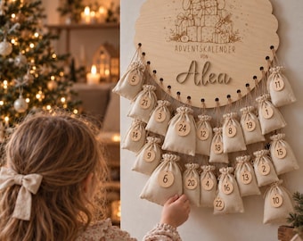 Calendario dell'Avvento in legno personalizzato | Calendario dell'Avvento per bambini | 5 modelli | Nome inciso o 3D | Sacchetti e numeri in legno | Natale