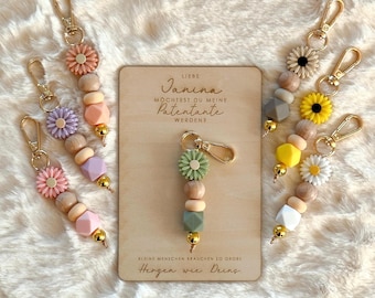 Patentante | Taufpatin | Geschenkidee | Frage | Personalisierte Holzplatte mit Schlüsselanhänger | Patentante-Anfrage | Taufe