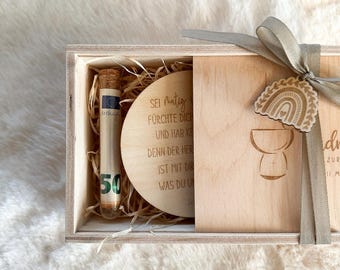 Donazione in denaro per il battesimo | Regalo di battesimo personalizzato | Comunione | memoria | Idea regalo | Nome | Regalo | Battesimo | scatola di legno