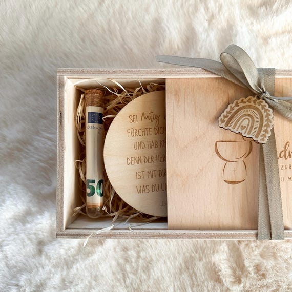 Geldgeschenk zur Taufe | Personalisiertes Taufgeschenk | Kommunion | Erinnerung | Geschenkidee | Name | Geschenk | Taufe | Holzbox