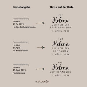 Puede incluir: Un gr&aacute;fico beige con texto en escritura negra. El texto incluye el nombre "Helena" y fechas, junto con frases como "Primera Comuni&oacute;n" y "Comuni&oacute;n". La imagen tambi&eacute;n presenta la palabra "malimedo."