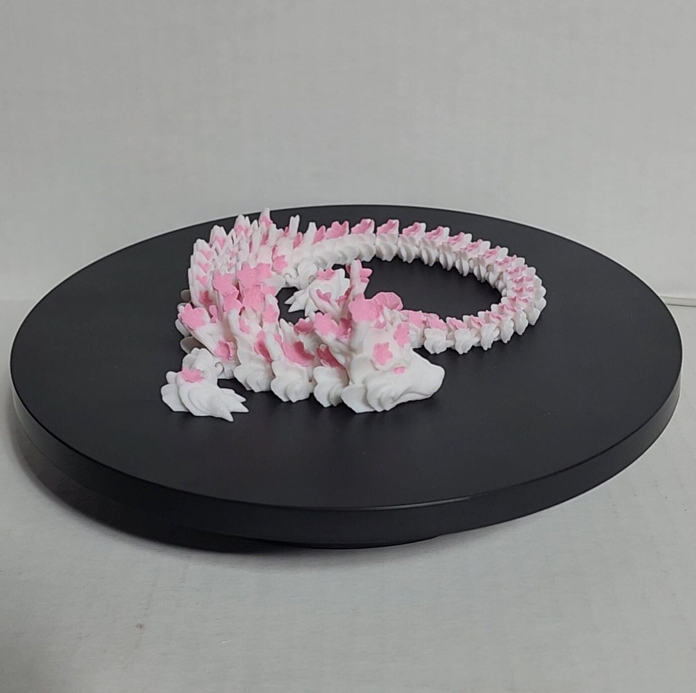 Outgoto 3D Printed Cherry Blossom Dragon – 11.8in Realistic Articulated Dragon Fidget Toy, Desk Décor And Collectible (White Pink