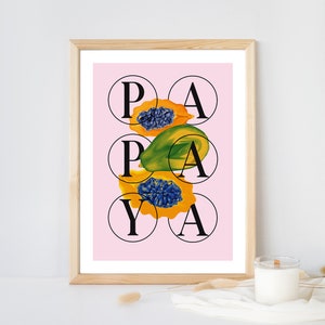 Papaya, Retro Wandkunst, Obst Wandkunst, druckbare Wandkunst, digitaler Download Druck, Küchen dekor, große druckbare Kunst, herunterladbare Drucke