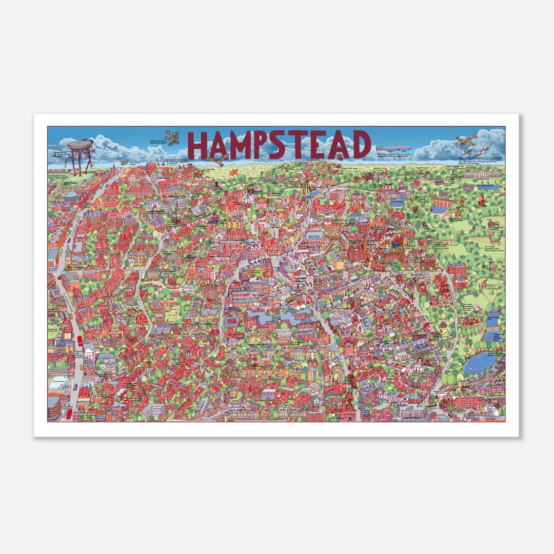 Hampstead Village Illustrated Map by Francis Stirling Roodt Art Print ...
