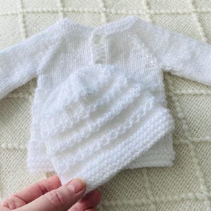 Hand-Knit Preemie Cardigan & Hat Set: Soft Acrylic, 3-5lbs