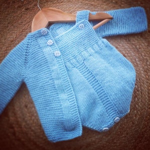 Hand Knitted Baby Romper Set: Acrylic Cardigan, Gingham Buttons (3-6 Months)