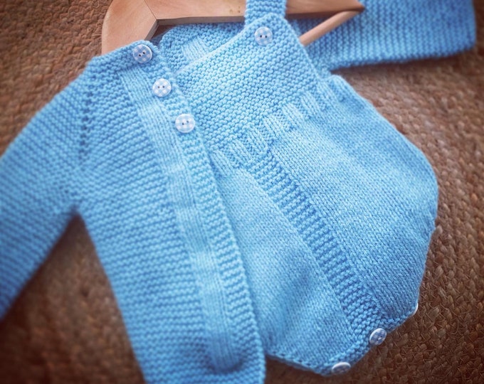 Hand Knitted Romper Set | Hand Knitted Cardigan | Hand Knitted Romper | Baby Boy | Hand Knitted Gift | Knitted Newborn | Baby Shower