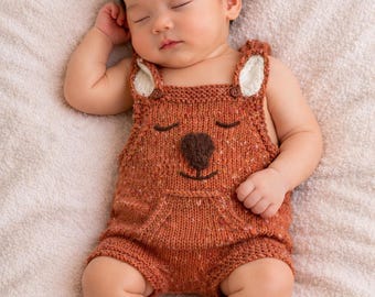 Pelele de bebé de punto a mano con estampado de canguro / Conjunto de mezcla de lana, para recién nacidos