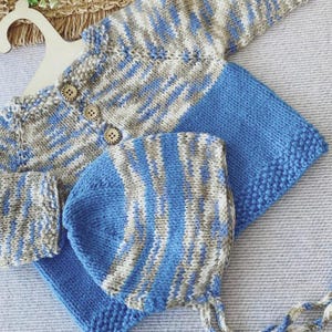 Set handgebreide babyvest en muts: bont garen, 3-6 maanden