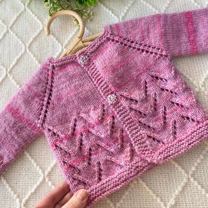 Hand-Knitted Lace Baby Cardigan: Pink Heather, Newborn Gift