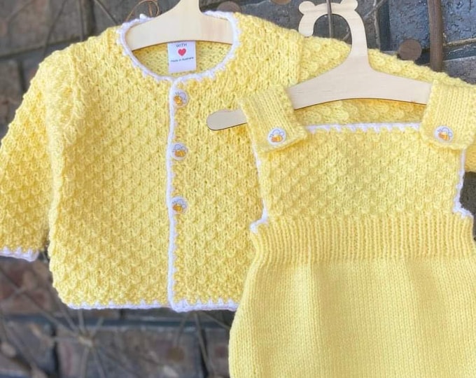 Hand Knitted Romper | Hand Knitted Cardigan | Easter Outfit | Baby Gift | Baby Shower | Gender Neutral | Baby Boy | Baby Girl | Hand Knitted