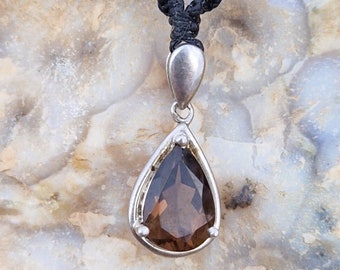Smoky quartz 925 silver macramé necklace