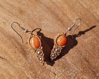 Carnelian macramé earrings