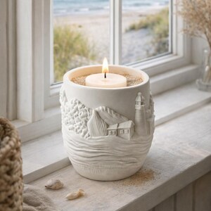 Nautical decorative bowl, vessel made of Raysin – handcrafted with a delicate lighthouse relief – coastal style for your home & creative decoration image 1