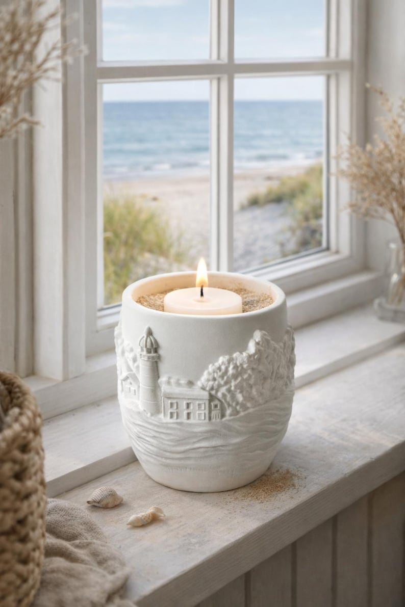 Nautical decorative bowl, vessel made of Raysin – handcrafted with a delicate lighthouse relief – coastal style for your home & creative decoration image 2