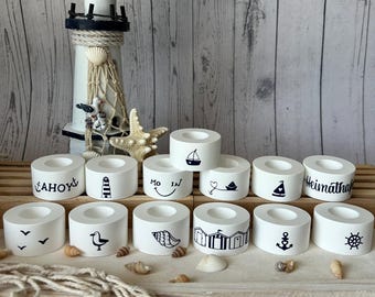 Raysin candle holders for taper candles | Nautical | Scandinavian | Hygge decor | Shell, anchor, seagull, ahoy | Handmade | Set of 1 | Summer decor