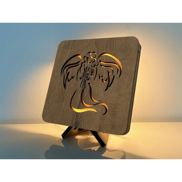 Lampe de table LED « Angel » 19 cm x 19 cm, lampe de table, cadeau de Noël, durable, décorations de Noël, lampe LED, lumière