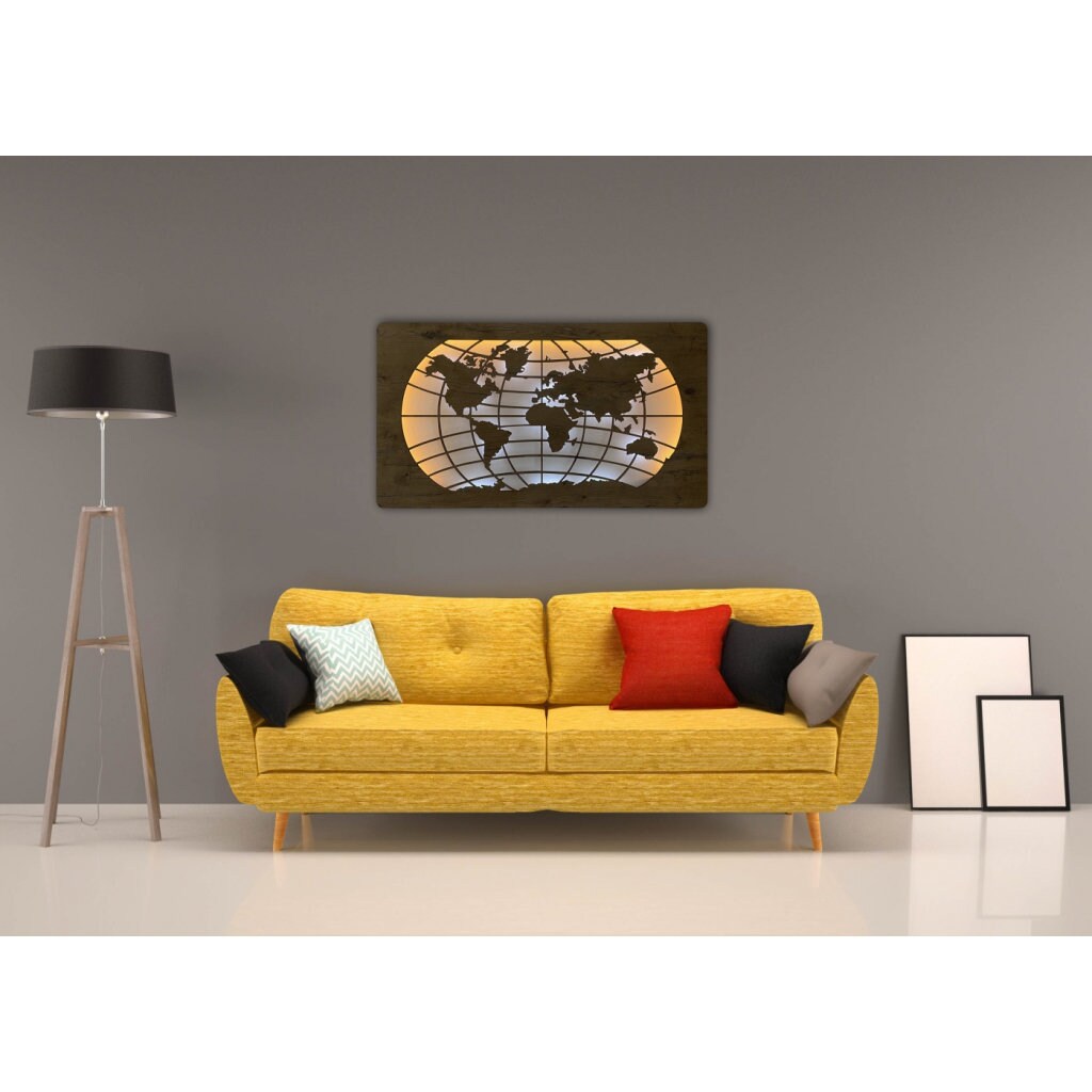 Dimable Map Light LED Mural world Map 110 Cm X 60 Cm With Battery, Wall Light, Wall Lamp ...