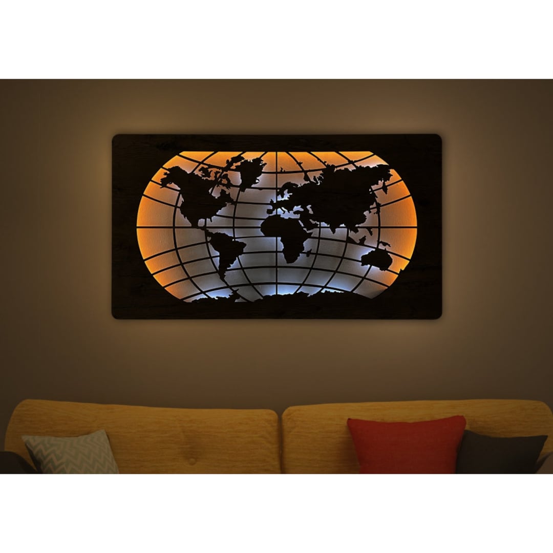 Dimable Map Light LED Mural world Map 110 Cm X 60 Cm With 230V, Wall Light, Wall Lamp ...