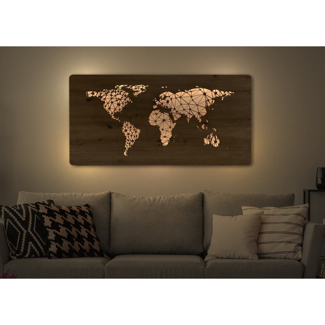 Dimable Map Light Modern LED Wall Picture world Map 120 Cm X 60 Cm With 230V, Wall Light ...