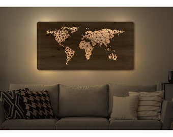 Murale LED "Carte du monde" 120 cm x 60 cm avec 230V, applique murale, applique murale, durable, lampe LED, lumière, dimmable