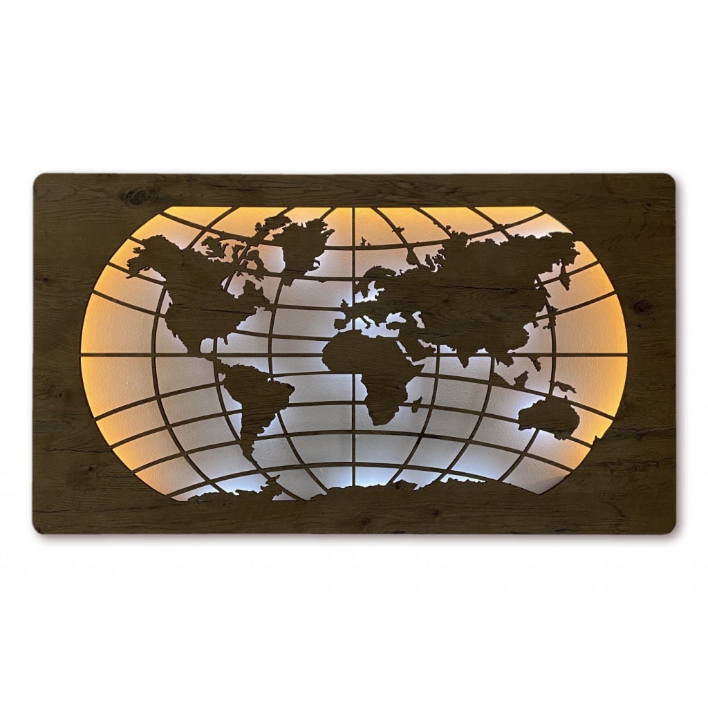 Dimable Map Light LED Mural world Map 110 Cm X 60 Cm With Battery, Wall Light, Wall Lamp ...