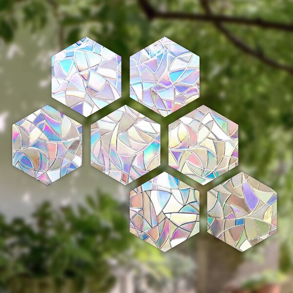 Hexagon / Sechseck / Bienenwabe Regenbogen Fenstersticker - 7 teiliges Set - geometrische Fenstersticker | Suncatcher