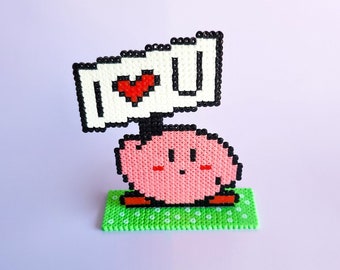 I Love You - cute Kirby figure | Decoration / stand from Perler Beads - gift for girlfriend / boyfriend for Valentine's Day / anniversary