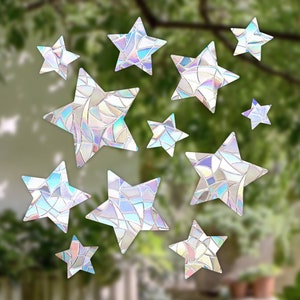 12-teiliges Set: Sterne – Regenbogen Suncatcher | Selbstklebende Fenstersticker / Sonnenfänger