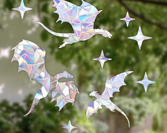 9-teiliges Set: Drachen – Regenbogen Suncatcher | Selbstklebende Fenstersticker / Sonnenfänger