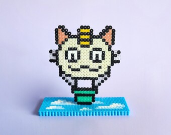 Team Rocket Meowth Balloon figure from the Pokémon Anime | Decoration / Stand made from Perler Beads