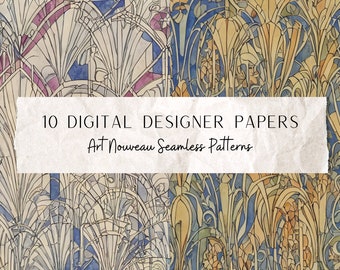 Organic Art Nouveau Art 10 Seamless Patterns, 12'x12', 300dpi Seamless  Digital Paper Pack Scrapbooking, Digital Background 