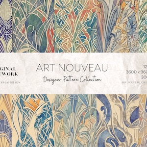10 patrones digitales Art Nouveau vintage: perfectos para hacer álbumes de recortes, tarjetas y proyectos de manualidades DIY, patrones dibujados a mano, uso comercial