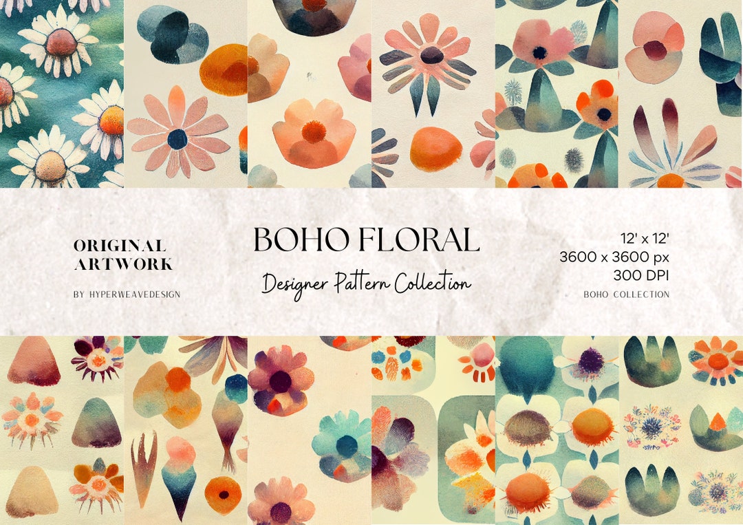 12 High Quality Boho Floral Digital Papers - Seamless Pattern ...