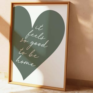 Green Heart Print, It Feels So Good To Be Home, Hallway Decor, Bedroom Wall Art
