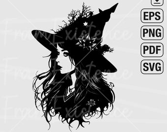 SVG de bruja floral: Archivo de corte Cricut de Halloween gótico (descarga digital)