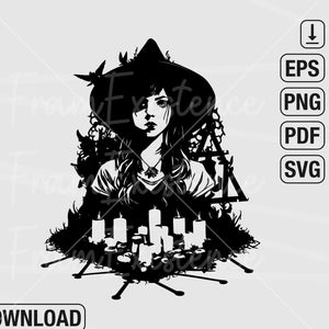 Cute witch svg with candles / Witch SVG / Halloween SVG / Gothic SVG / Cricut Cutting File / pdf / png / digital download