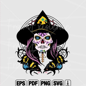 Witch Sugar Skull layered svg | Sugar Skull Clipart | Gothic svg | Halloween svg | Sugar Skull png | Spooky svg | layered svg | Goth svg