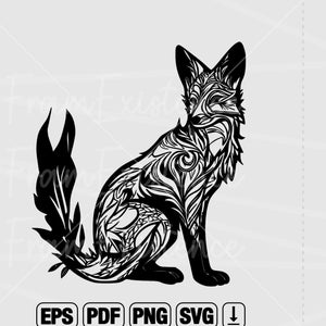 Fox Spirit Svg, Fox Clipart, Black Animal Design, Wild Fox Illustration, Cut File, Foxy Png Graphic, Digital Download, Vector