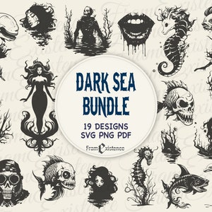 Dark Sea svg Bundle, spooky season svg, horror svg, mermaid svg, gothic svg, witchcraft svg, skull svg, halloween svg, horror png,gothic png