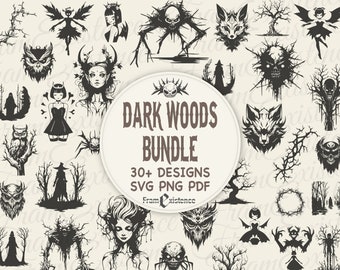 Dark Woods svg Bundle, spooky season svg, horror svg, forest svg, gothic svg, witchcraft svg, skull svg, halloween svg, horror png