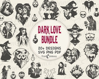 Dark Love SVG Bundle: Gothic Wedding, Halloween, Skull Designs (Digital Download)